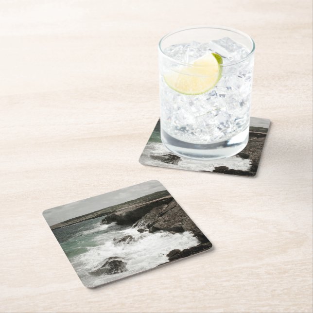 Crashing Waves Coastal Photo  Square Paper Coaster (Insitu)