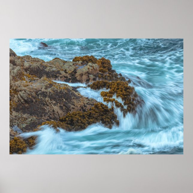 Crashing Waves on Rocky Shoreline Poster (Front)