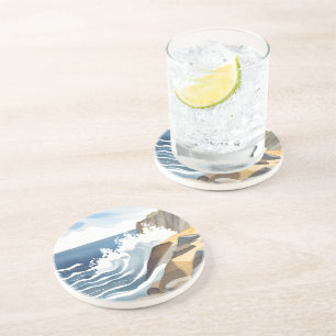 Crashing Waves   Rocky Coastal Shore Watercolor Coaster