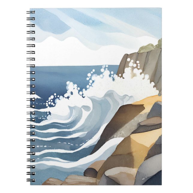 Crashing Waves | Rocky Coastal Shore Watercolor Notebook (Front)