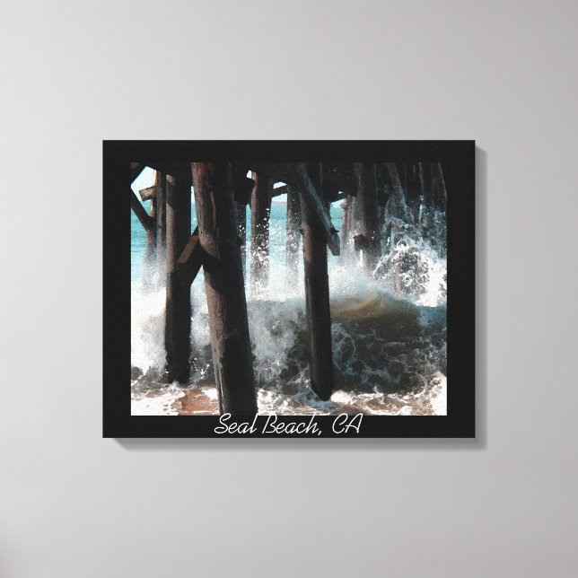 Crashing Waves - Seal Beach Pier Wrapped Canvas (Front)