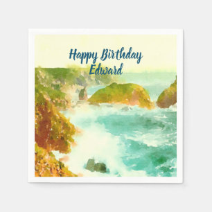 Crashing Waves Watercolor Napkin