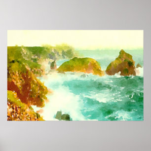 Crashing Waves Watercolor Poster
