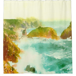 Crashing Waves Watercolor Shower Curtain