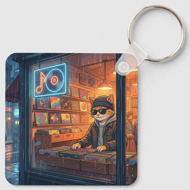 Crate Digging at the Vinyl Store Key Ring (Back)