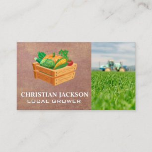Crate of Produce   Farmer on Tractor Business Card