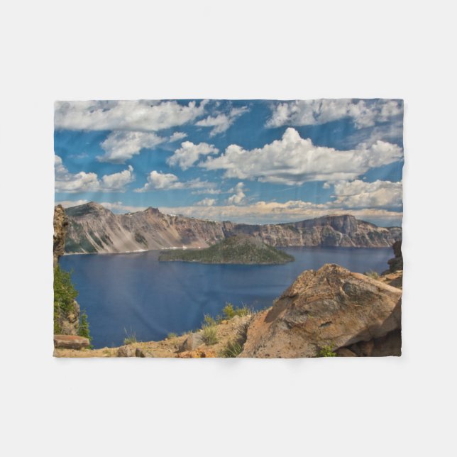 Crater Lake and Wizard Island, Crater Lake Fleece Blanket (Front (Horizontal))