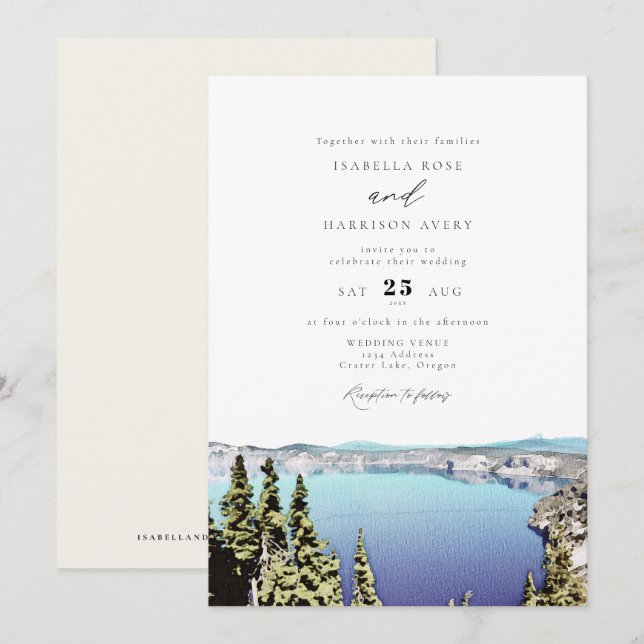 CRATER LAKE Destination Travel Park Pine Wedding Invitation (Front/Back)