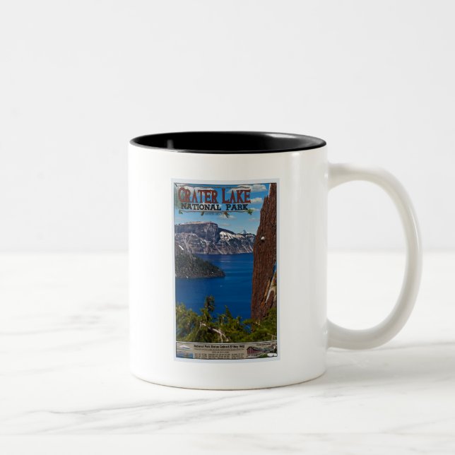 Crater Lake - Informational Poster Two-Tone Coffee Mug (Right)