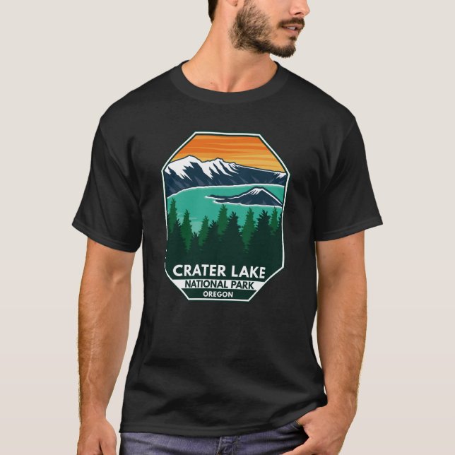 Crater Lake National Park Elk Retro Compass Emblem T-Shirt (Front)