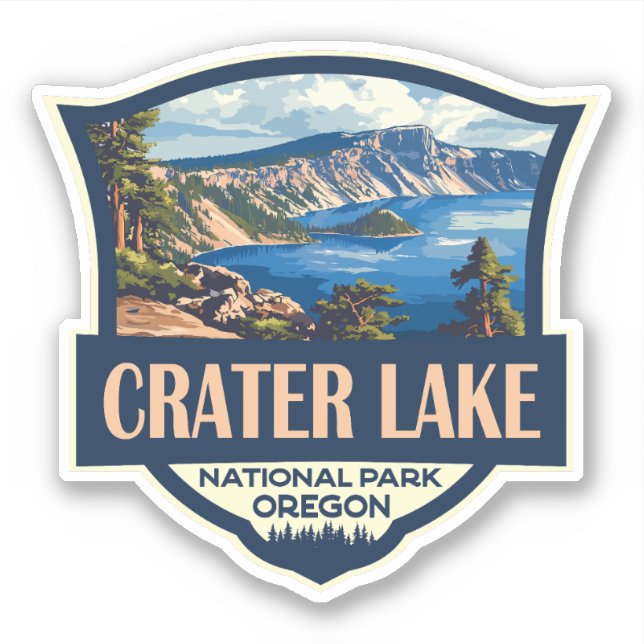 Crater Lake National Park Illustration Retro Badge (Front)
