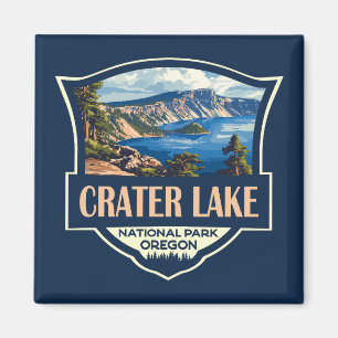 Crater Lake National Park Illustration Retro Badge Magnet