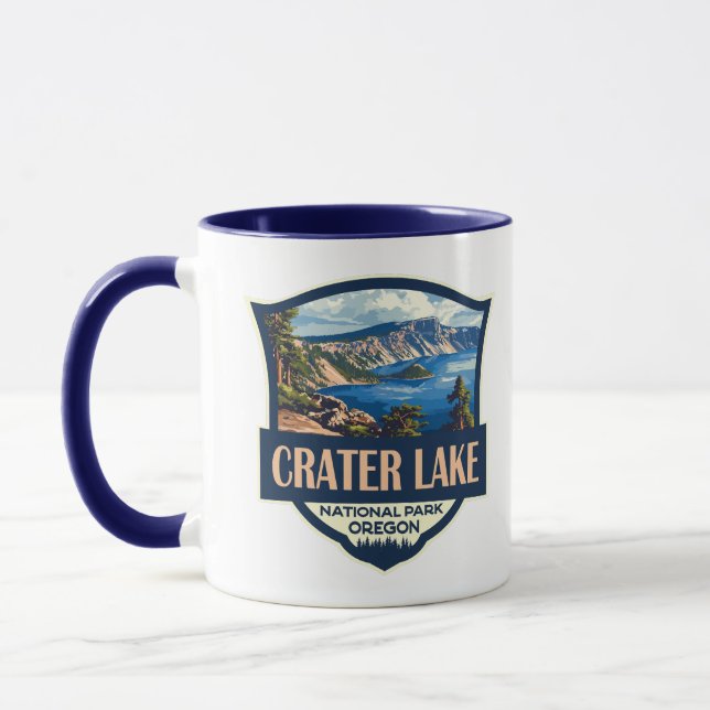 Crater Lake National Park Illustration Retro Badge Mug (Left)
