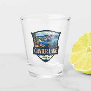 Crater Lake National Park Illustration Retro Badge Shot Glass