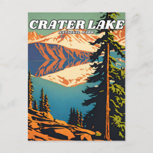 Crater Lake National Park illustration retro Decor Postcard