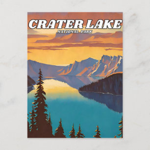 Crater Lake National Park illustration retro Postcard