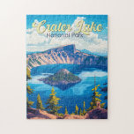 Crater Lake National Park Illustration Travel Art Jigsaw Puzzle<br><div class="desc">Crater Lake vector artwork design. The park is in the Cascade Mountains of southern Oregon. It’s known for its namesake Crater Lake,  formed by the now-collapsed volcano,  Mount Mazama.</div>