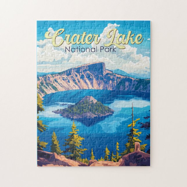 Crater Lake National Park Illustration Travel Art Jigsaw Puzzle (Vertical)