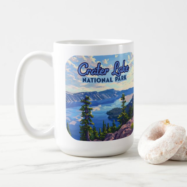 Crater Lake National Park Oregon Retro Coffee Mug (With Donut)