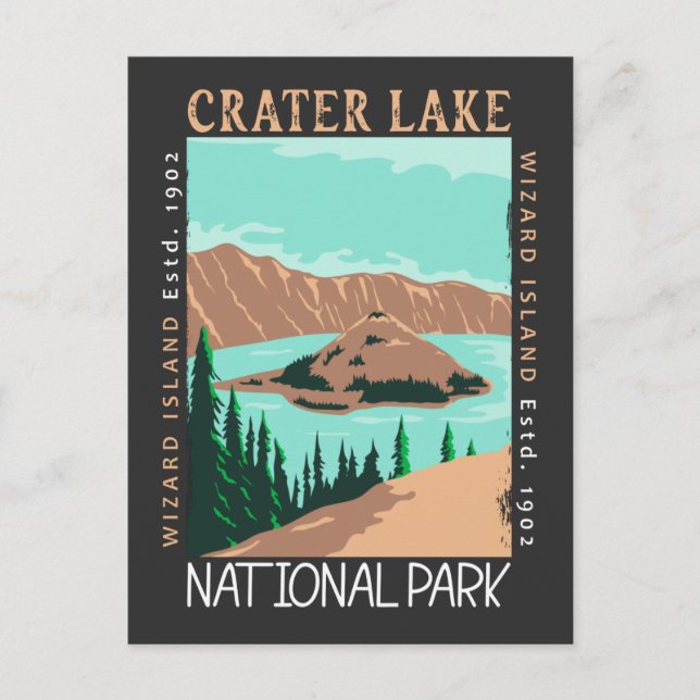 Crater Lake National Park Oregon Retro Distressed Postcard (Front)