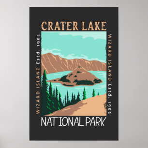 Crater Lake National Park Oregon Retro Distressed Poster