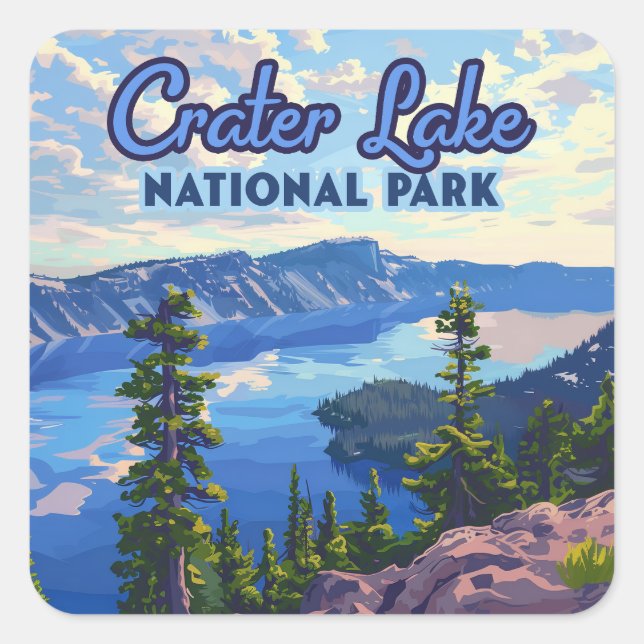 Crater Lake National Park Oregon Retro Square Sticker (Front)