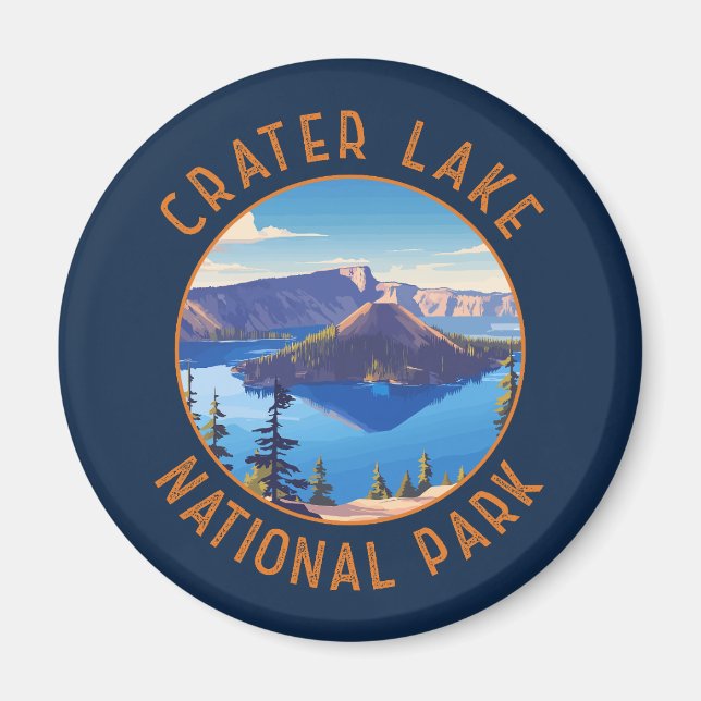 Crater Lake National Park Retro Distressed Circle Magnet (Front)