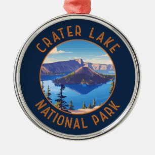 Crater Lake National Park Retro Distressed Circle Metal Tree Decoration