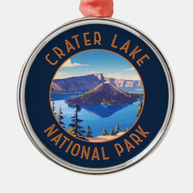 Crater Lake National Park Retro Distressed Circle Metal Tree Decoration (Front)
