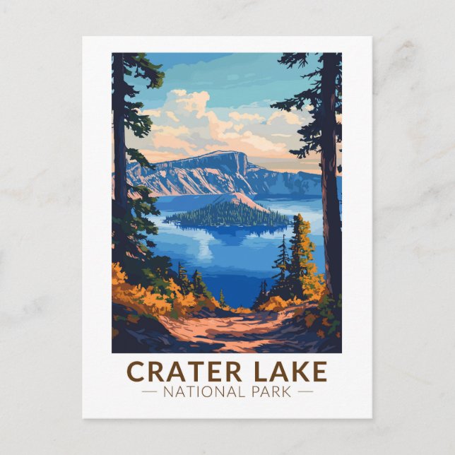 Crater Lake National Park Travel Art Vintage Postcard (Front)