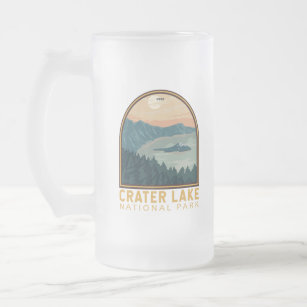 Crater Lake National Park Vintage Emblem Frosted Glass Beer Mug