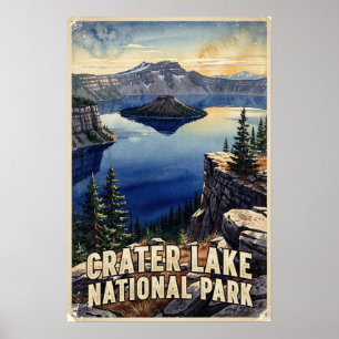 Crater Lake National Park Vintage Travel Poster