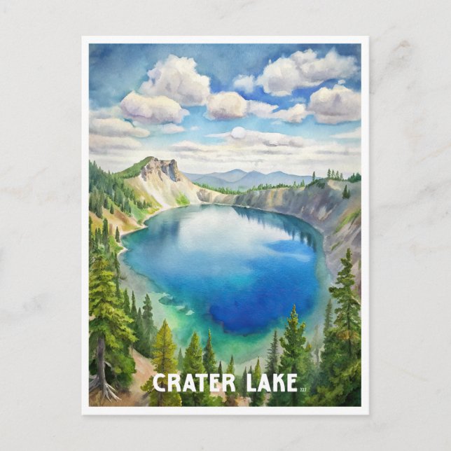 Crater Lake National Park Watercolor Painting Postcard (Front)