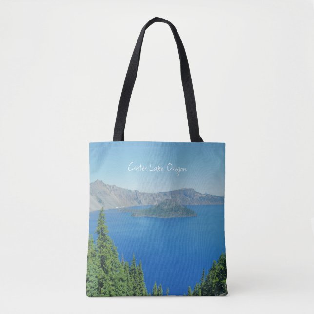 Crater Lake Oregon Casual Typography Photo  Tote Bag (Front)