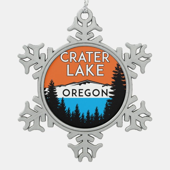 Crater Lake Oregon National Park Snowflake Pewter Christmas Ornament (Front)