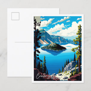 Crater Lake Oregon vintage travel illustration Postcard
