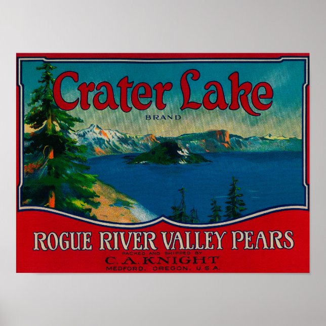Crater Lake Pear Crate LabelMedford, OR Poster (Front)