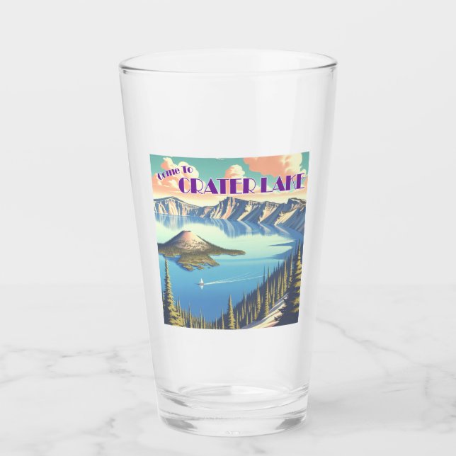Crater Lake Vintage Poster Glass (Front)