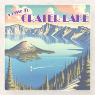 Crater Lake Vintage Poster Glass Coaster