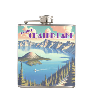 Crater Lake Vintage Poster Hip Flask