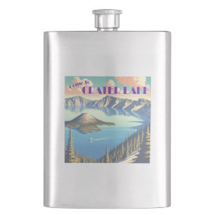 Crater Lake Vintage Poster Hip Flask