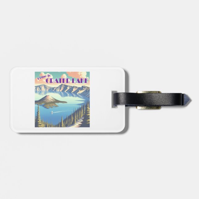 Crater Lake Vintage Poster Luggage Tag (Back Horizontal)