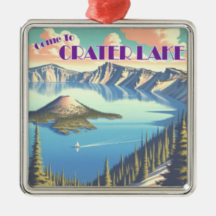 Crater Lake Vintage Poster Metal Tree Decoration
