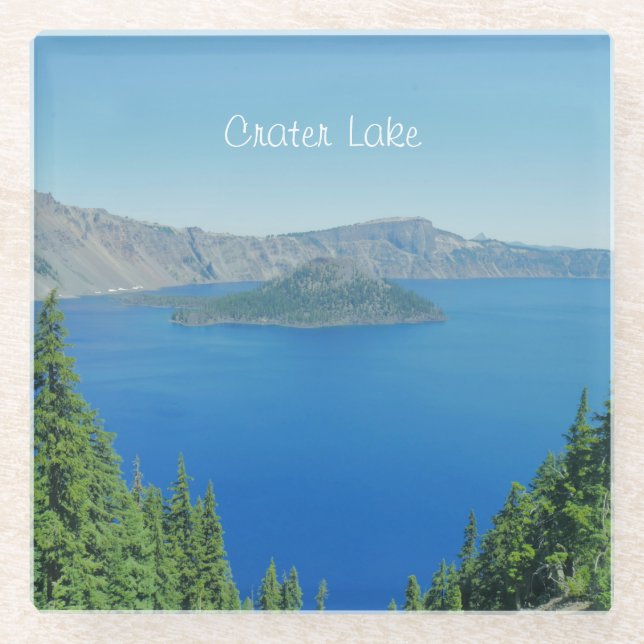 Crater Lake with Blue Sky and Water Photo  Glass Coaster (Front)