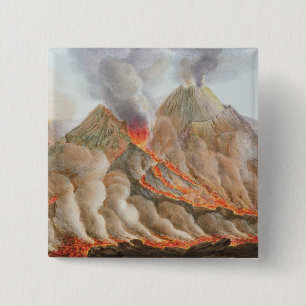 Crater of Mount Vesuvius from an original drawing 15 Cm Square Badge