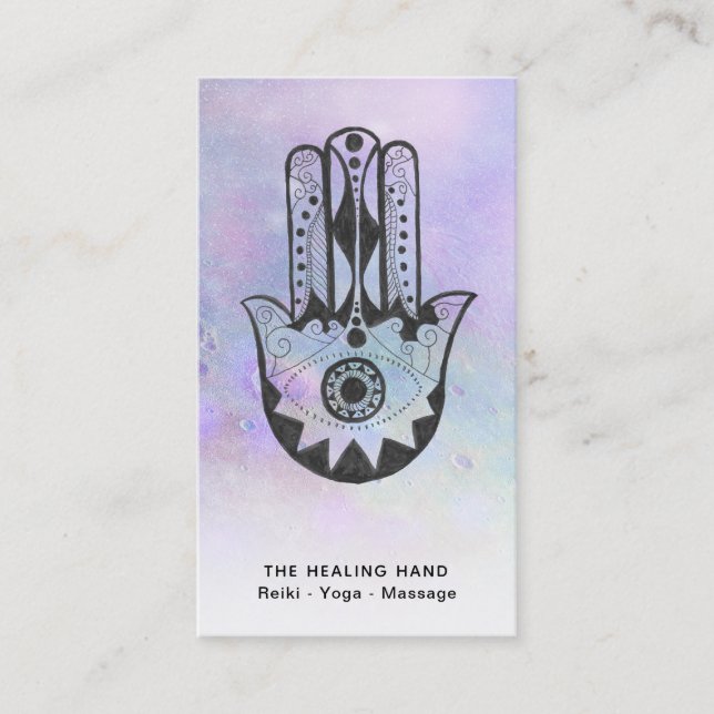 *~* Craters of Moon Hamsa Hand of Fatima Yoga Business Card (Front)
