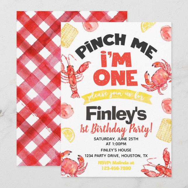 Crawfish Birthday Invitation | 1st Birthday (Front/Back)