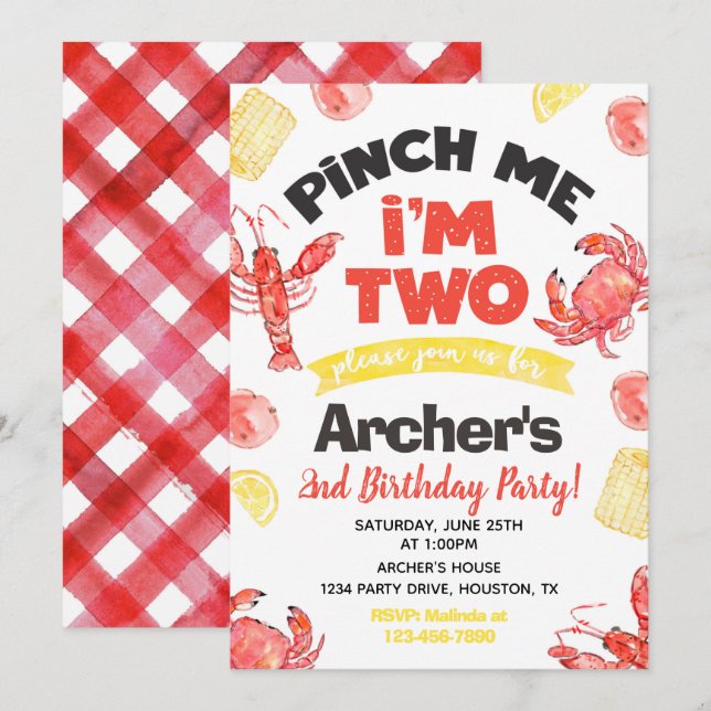 Crawfish Birthday Invitation | 2nd Birthday (Front/Back)