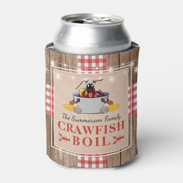 Crawfish Boil Annual Family Party Rustic Picnic Can Cooler (Can Front)