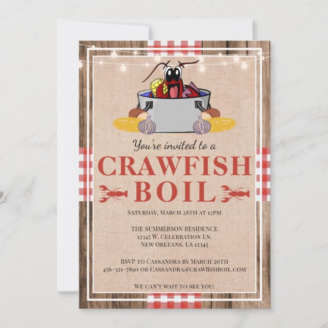 Crawfish Boil Annual Family Party Rustic Picnic Invitation (Front)
